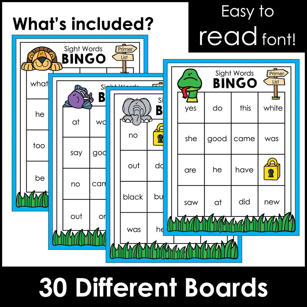Primer Sight Word Bingo Game for Pre-K through 2nd - Dolch Aligned - Hot Chocolate Teachables