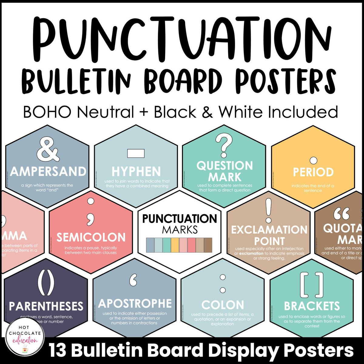punctuation marks classroom posters for writing and grammar reference including question mark period comma semicolon apostrophe and colon