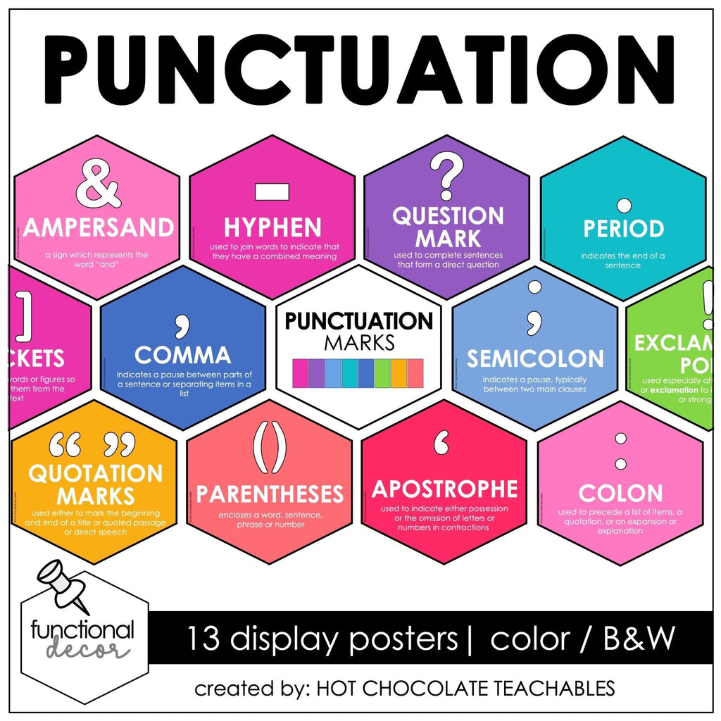 Punctuation Marks Posters: Visual Aid - Bulletin Board Display Classroom Decor - Hot Chocolate Teachables