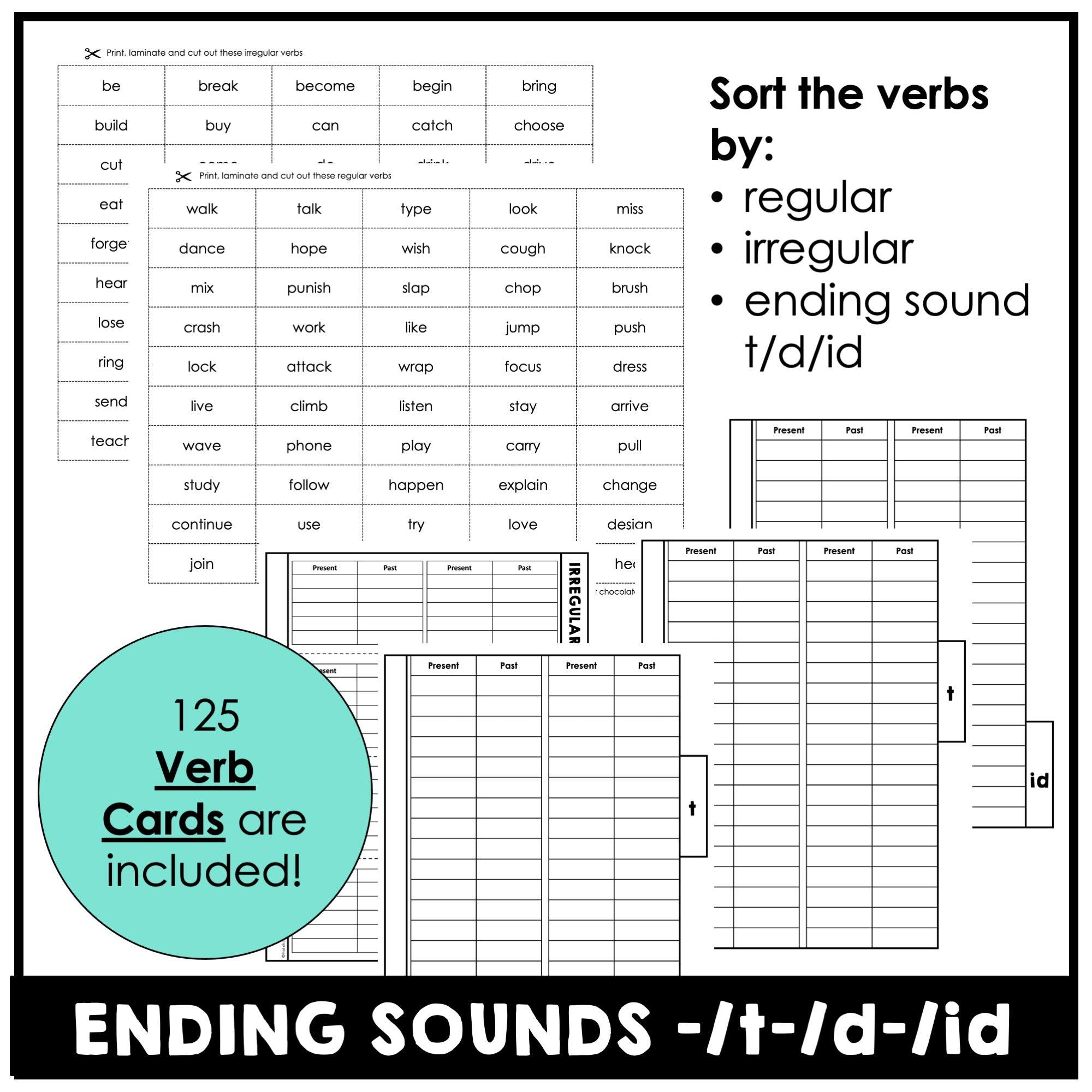 Regular and Irregular Past Tense Verb Notebook - Ending Pronunciations -t -d -id - Hot Chocolate Teachables