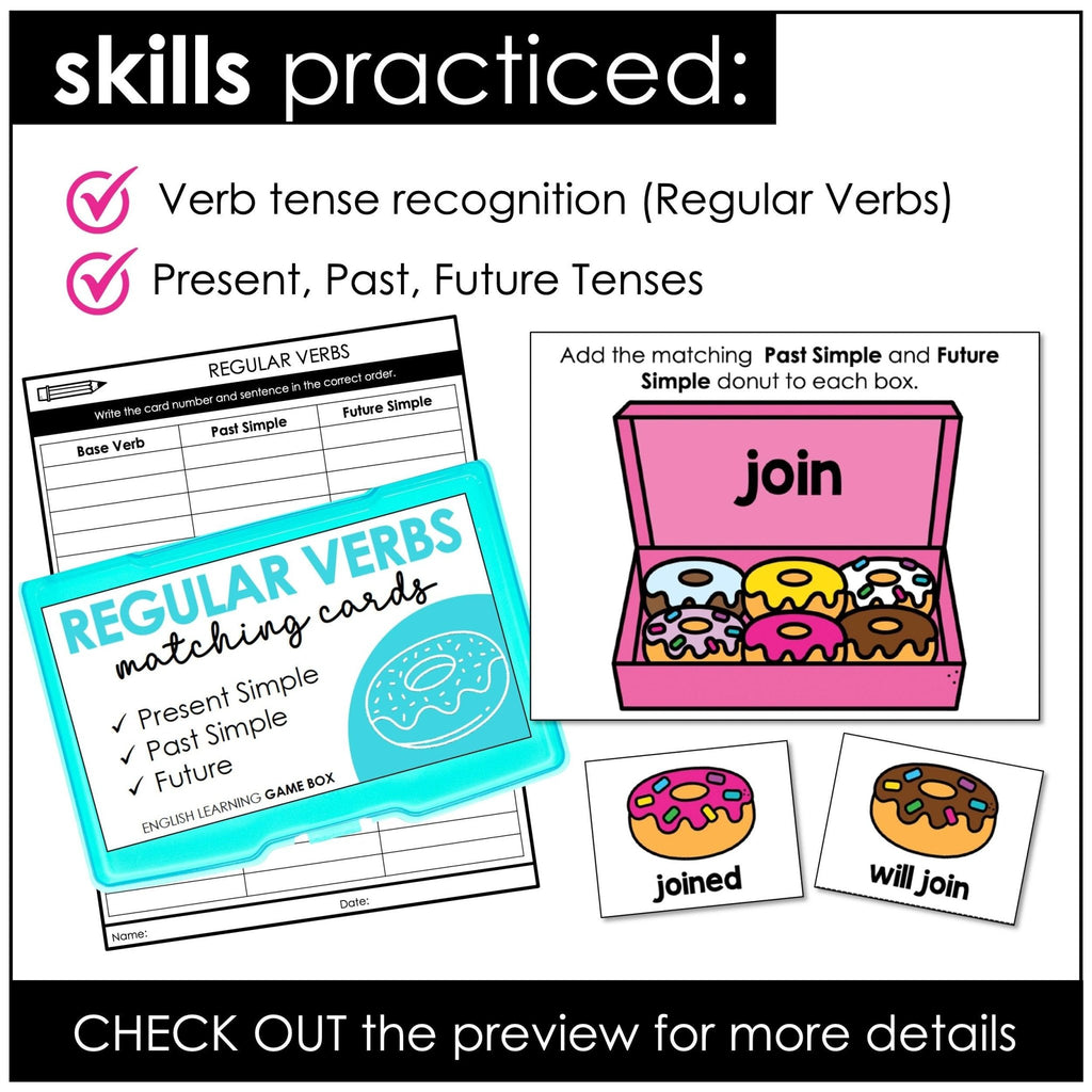 Regular Verb Matching Activity - Present Simple, Past Simple and Future Tenses - Hot Chocolate Teachables