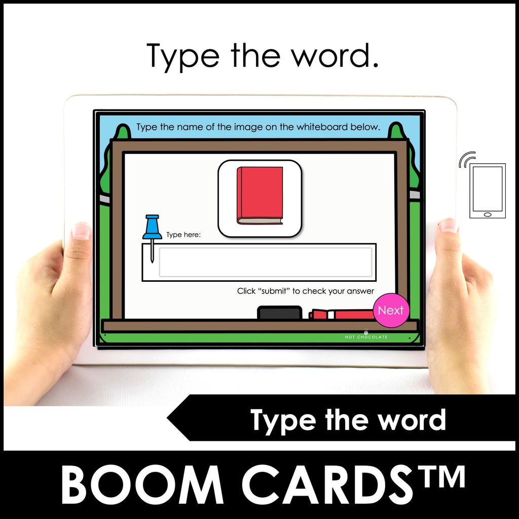 School and Classroom Basic Vocabulary Boom Cards - Hot Chocolate Teachables