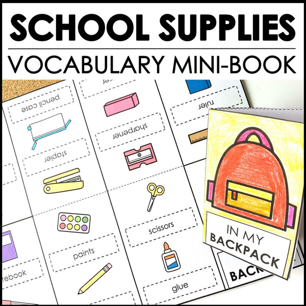 School Supplies Vocabulary Mini-Book | Classroom Vocabulary Picture Dictionary - Hot Chocolate Teachables