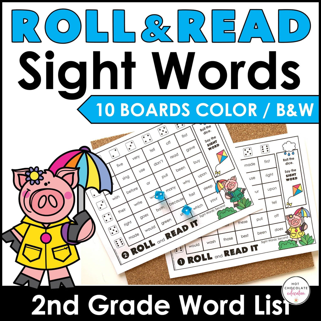 SECOND GRADE Sight Words Roll & Read Activity Boards - Dolch List - Hot Chocolate Teachables