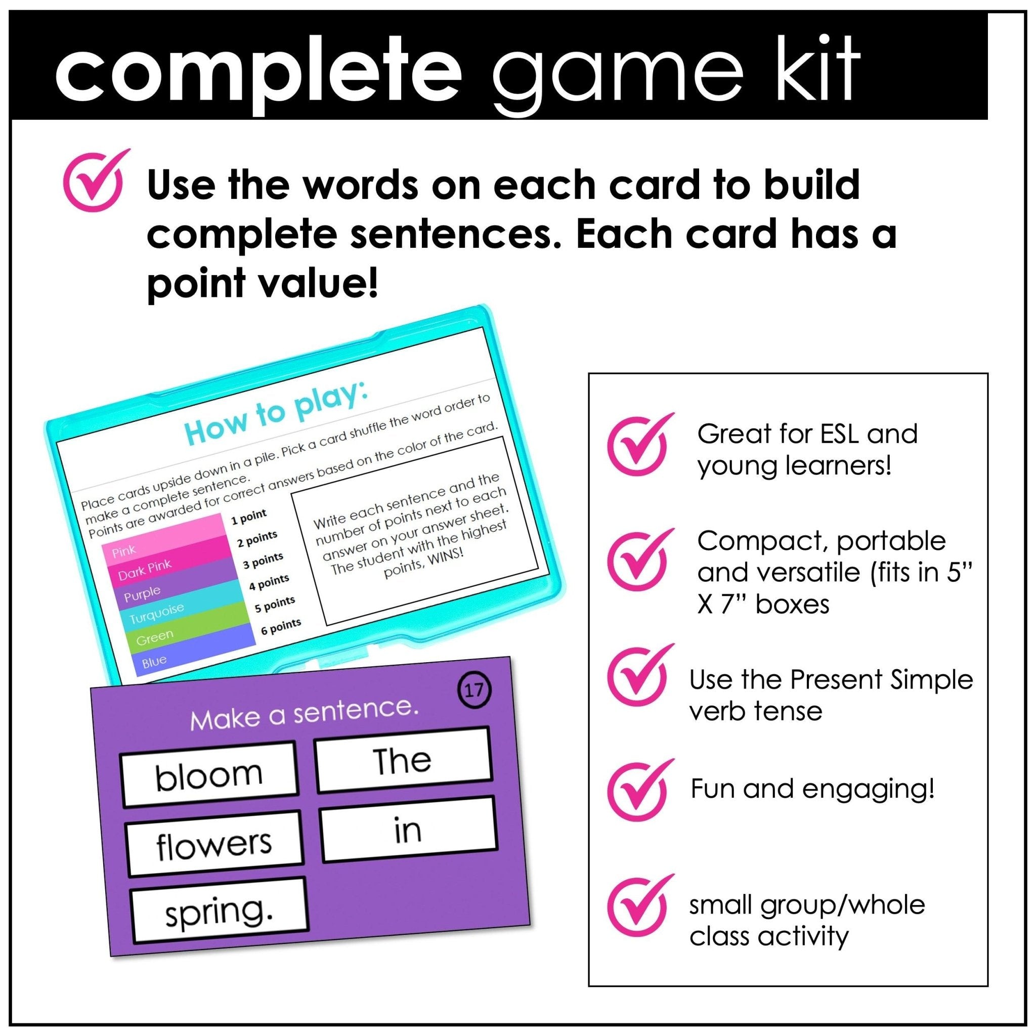 Sentence Game Sentence Building Activity Cards - Present Simple Game – Hot Chocolate ...