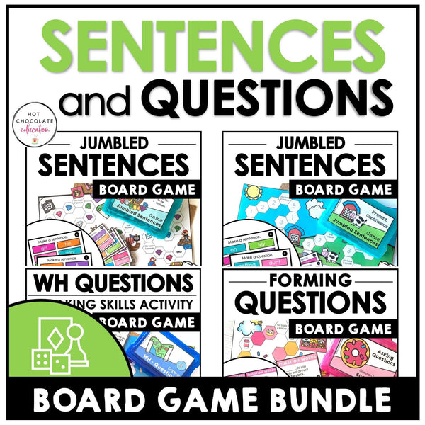 Sentence Building & Answering Questions Board Games BUNDLE - Hot Chocolate Teachables