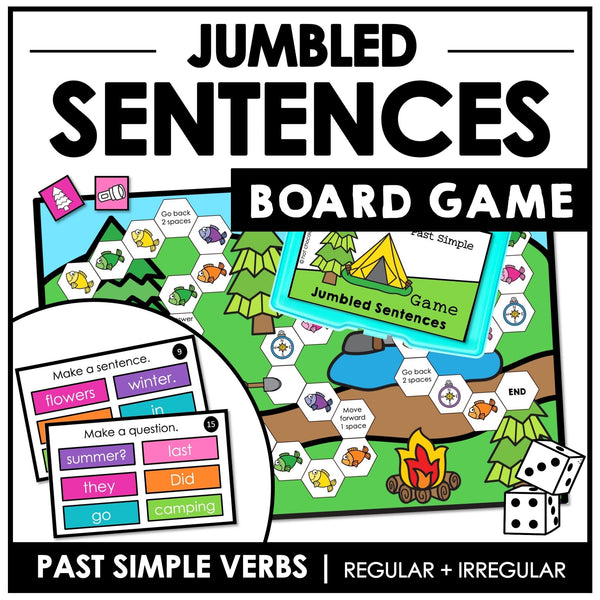 Sentence Building Board Game | Past Simple Verbs : Regular and Irregular - Hot Chocolate Teachables