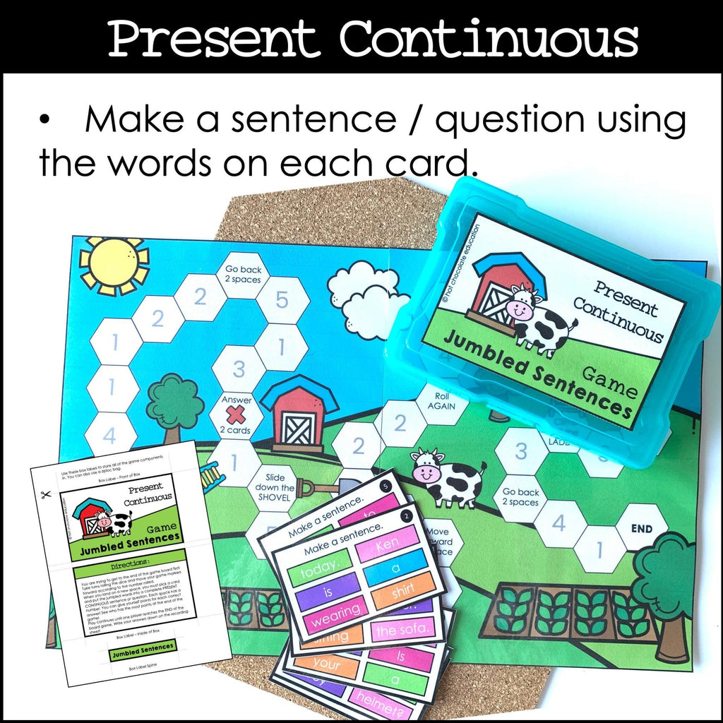 Sentence Building Board Game | Present Continuous - Hot Chocolate Teachables