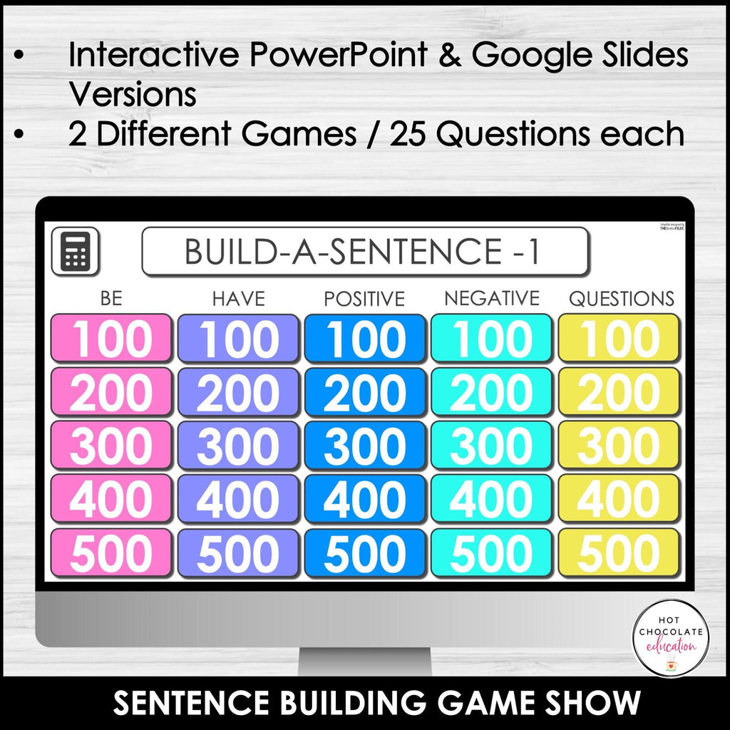 Sentence Building Game Show - Present Simple Word Order in Sentences & Questions - Hot Chocolate Teachables
