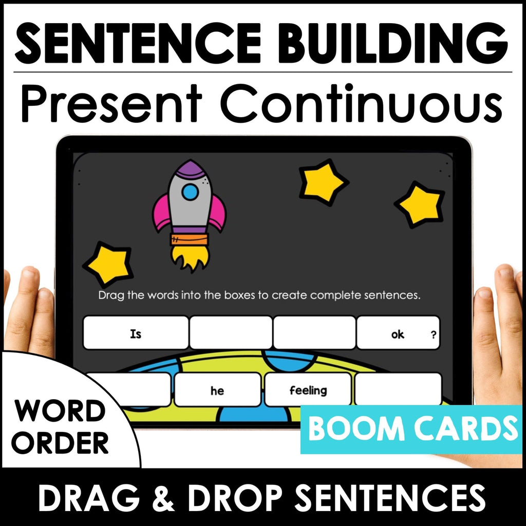 Sentence Building Present Simple, Past Simple & Present Continuous Boom Cards - Hot Chocolate Teachables