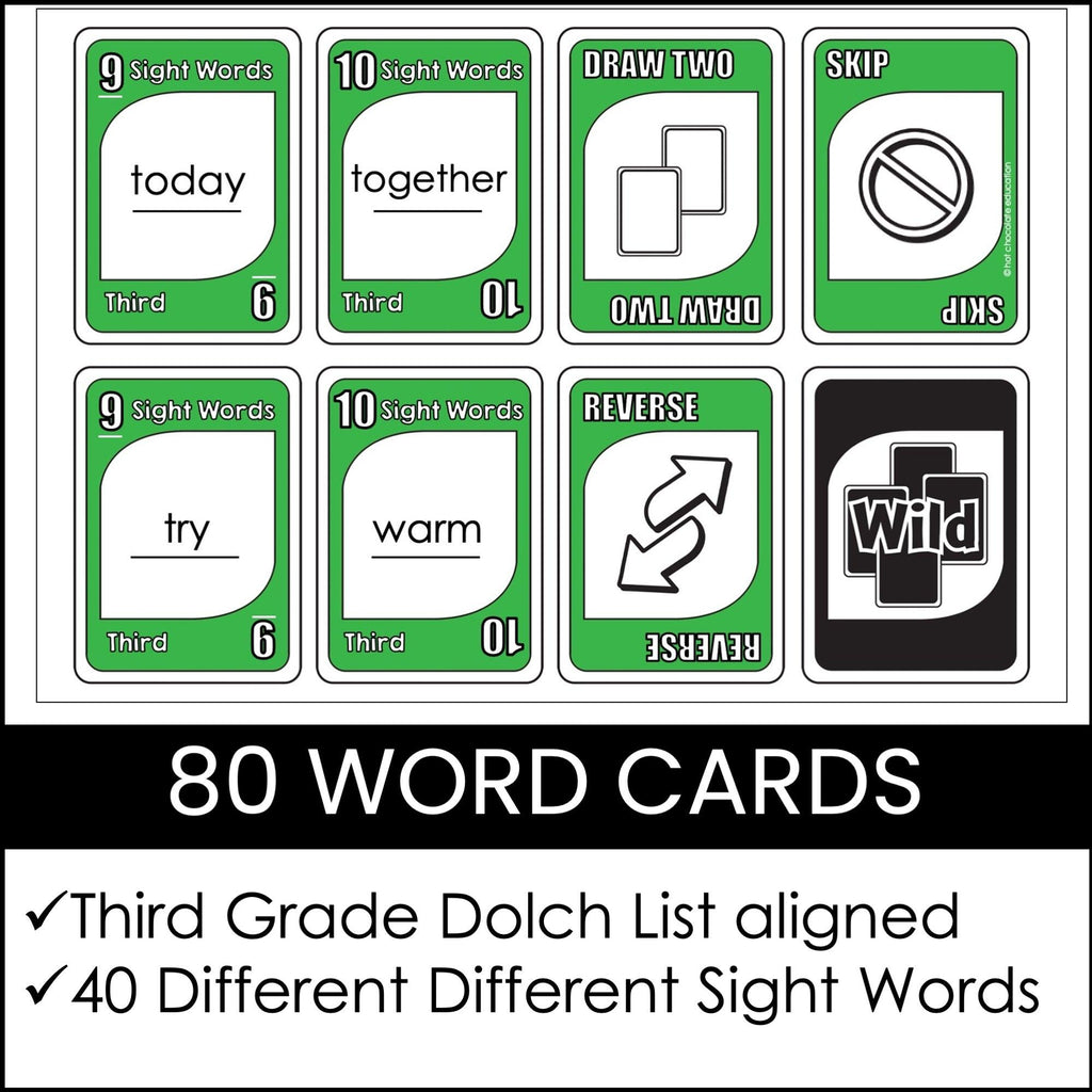 Sight Word Card Game | 3rd Grade Dolch Aligned - Plays like UNO - Hot Chocolate Teachables