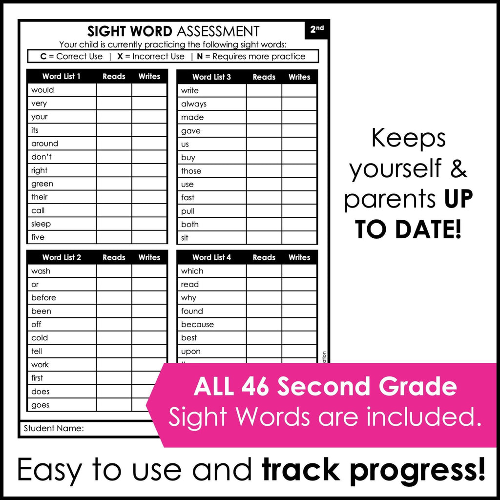 Sight Word Progress Reports - SECOND GRADE | Evaluation Template & Word Wall - Hot Chocolate Teachables
