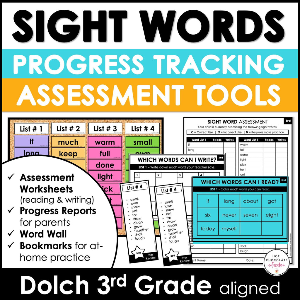 Sight Word Progress Reports - THIRD GRADE | Evaluation Template & Word Wall - Hot Chocolate Teachables