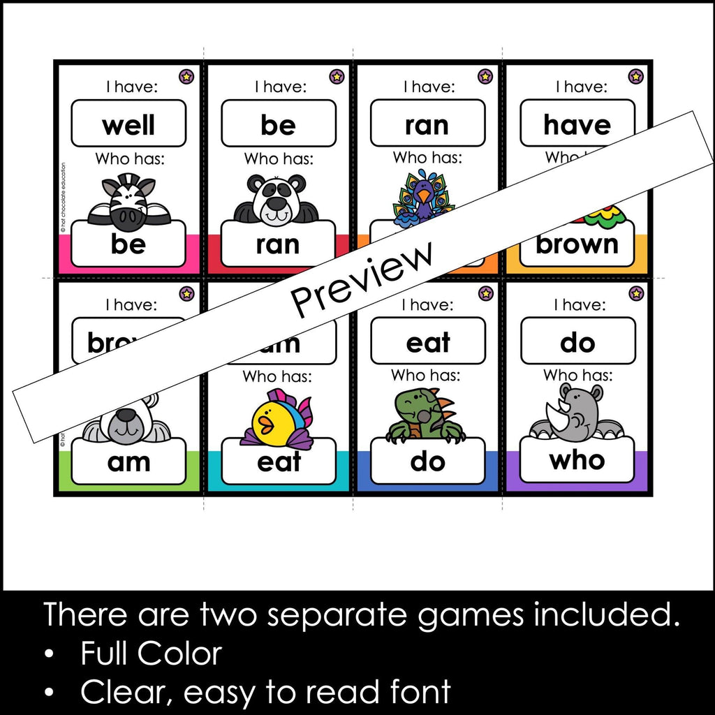 Sight Words - I have.... Who has? Reading Card Games (Pre-Primer & Primer) - Hot Chocolate Teachables