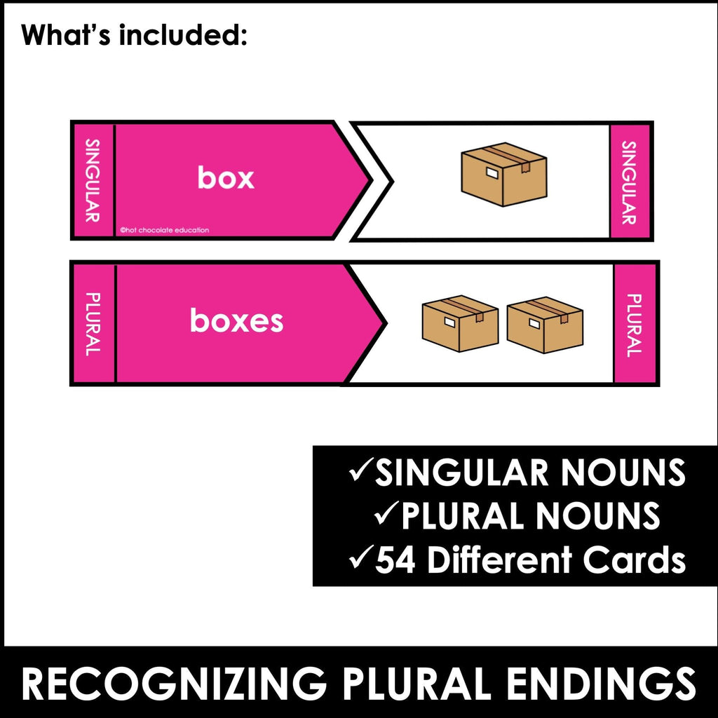 Singular and Plural Noun Suffixes - Matching Activity | -s, -es, -ies endings - Hot Chocolate Teachables