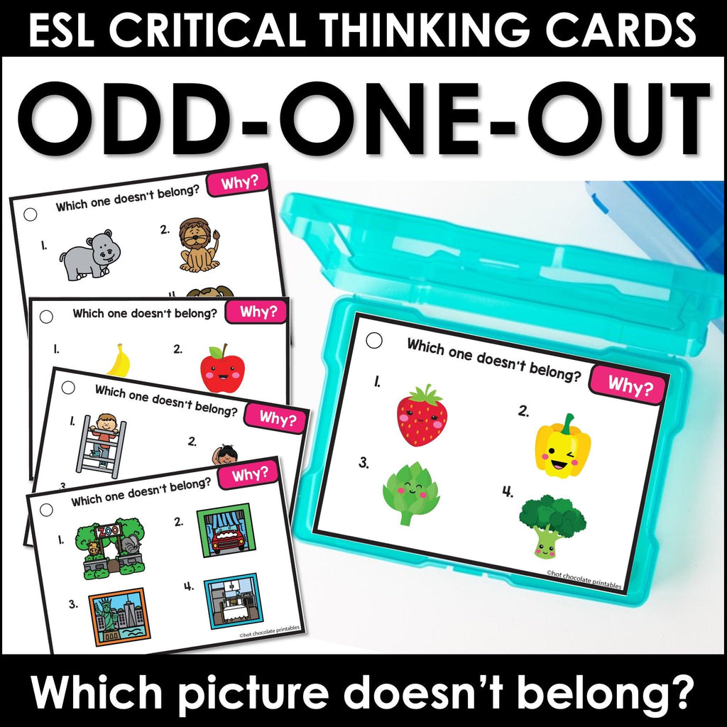 Speaking Activity Task Cards: Odd one out - Which object doesn't belong and why? - Hot Chocolate Teachables