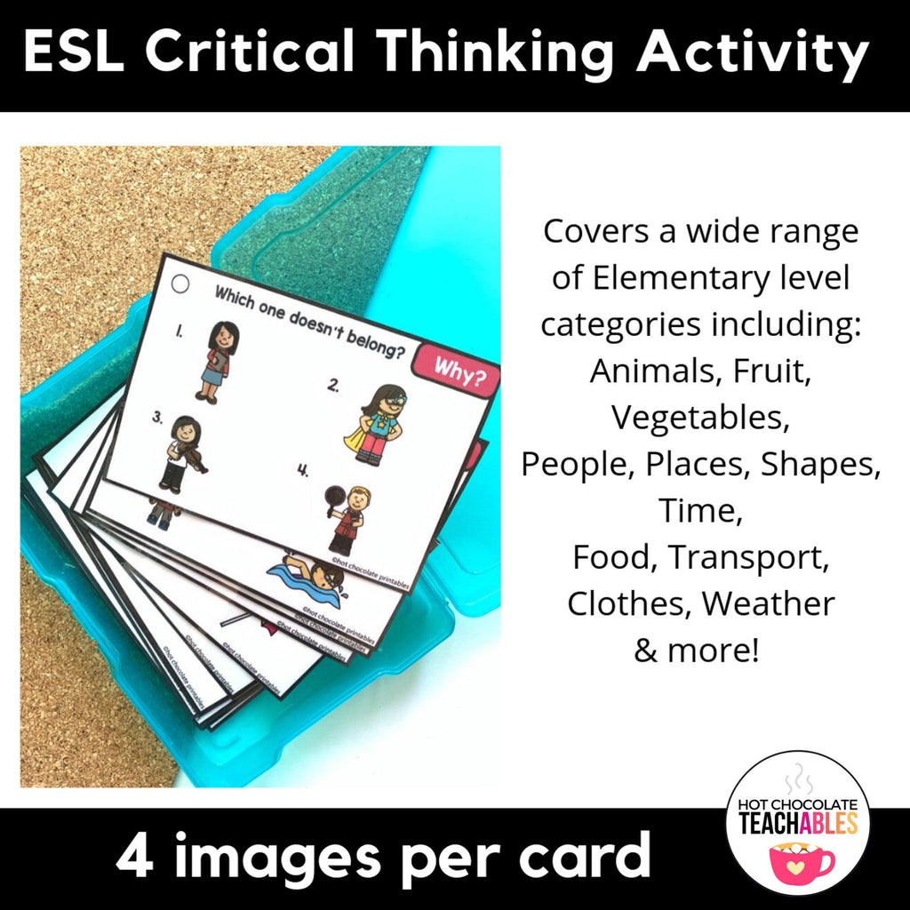 Speaking Activity Task Cards: Odd one out - Which object doesn't belong and why? - Hot Chocolate Teachables