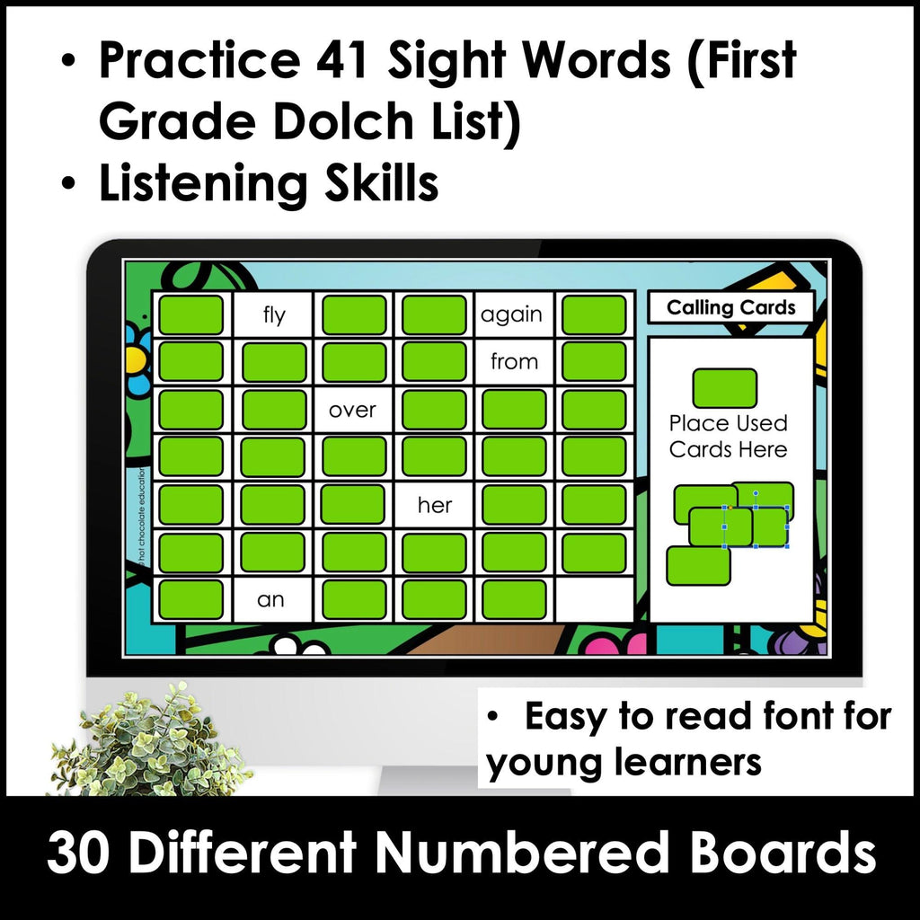 Spring 1st Grade Sight Words Bingo Game - Print & Digital Google Slides™ - Hot Chocolate Teachables