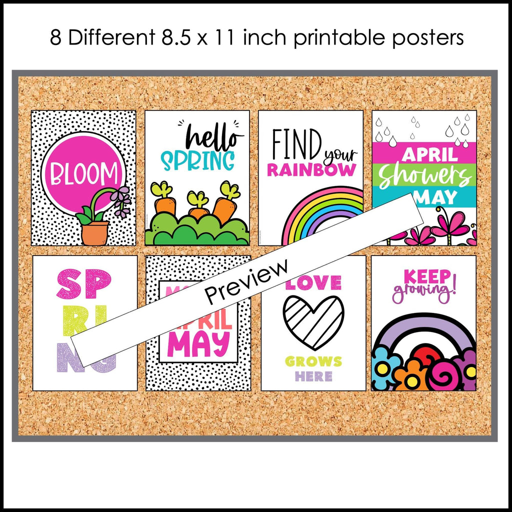 Spring Classroom Posters | Instant Bulletin Board Decor - 8 Poster Set - Hot Chocolate Teachables