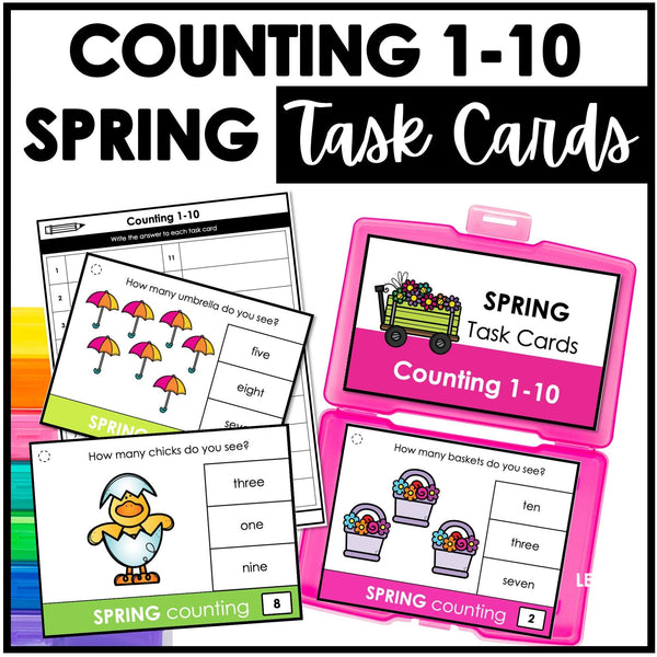 Spring Counting Number Activity Number Practice Task Cards 1 to 10 - Clip Cards - Hot Chocolate Teachables