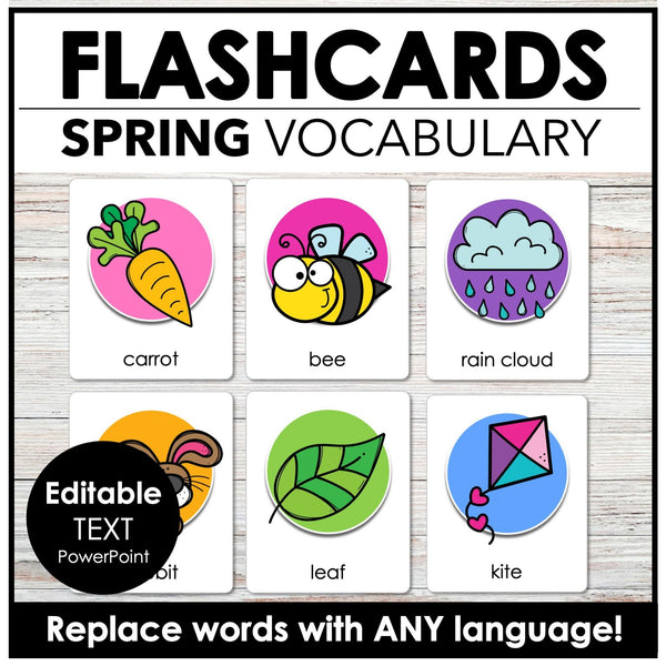 Spring & Easter Flashcards - Editable Vocabulary Word Flash Cards ESL EFL ELA - Hot Chocolate Teachables