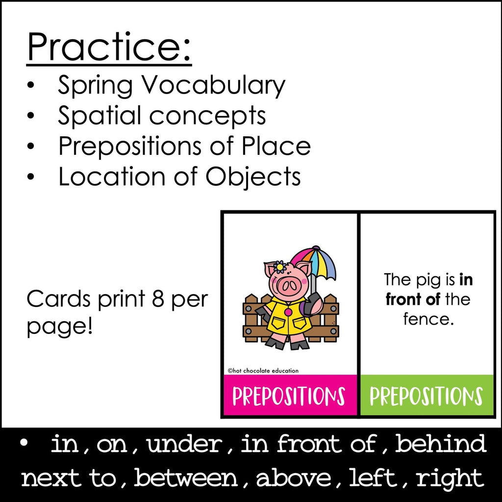 Spring Prepositions of Place Matching Cards: Prepositional Phrase Match - Hot Chocolate Teachables