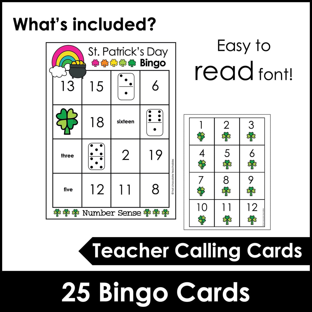 St. Patrick's Day Number Fluency 1-20 Bingo Game Bundle - Hot Chocolate Teachables