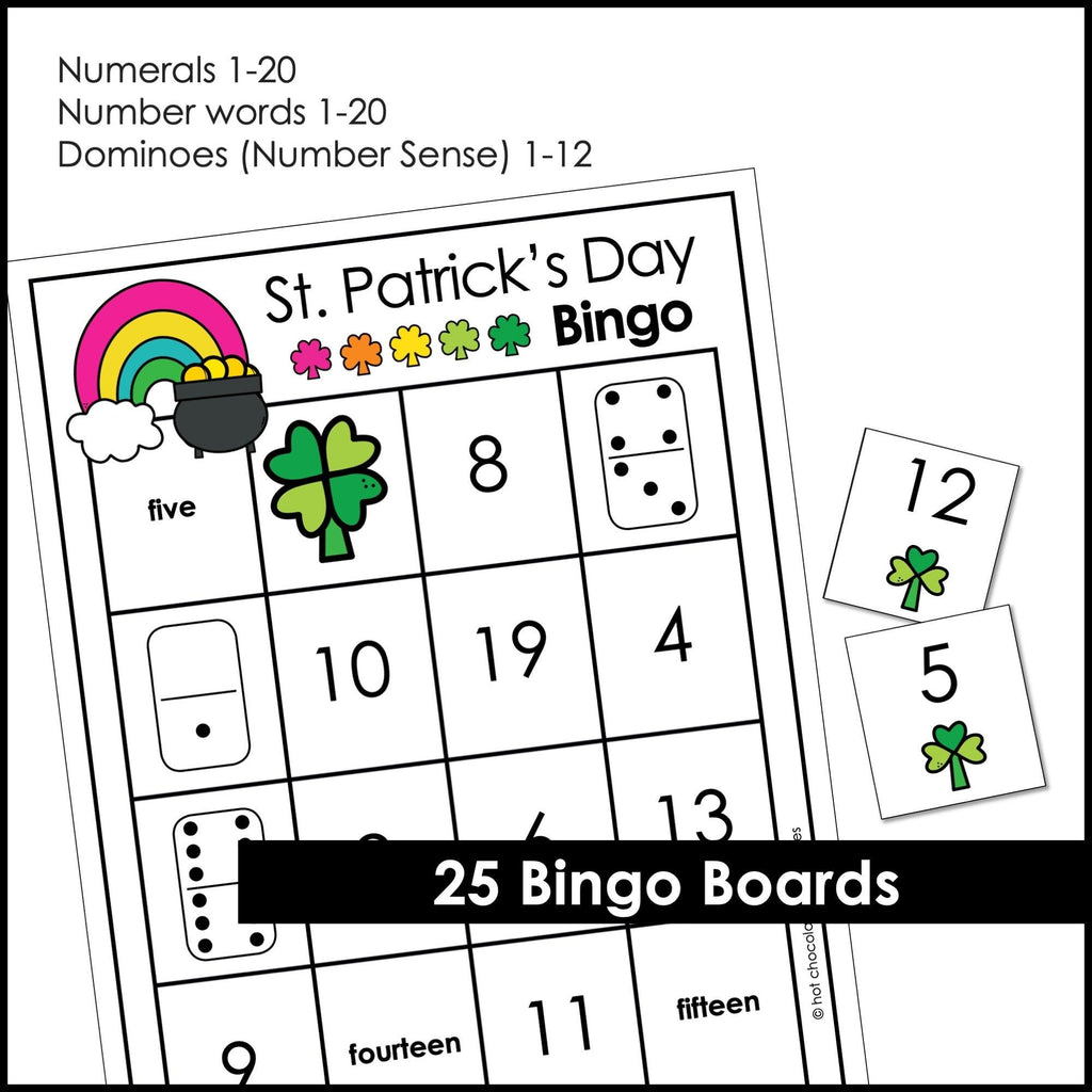 St. Patrick's Day Number Fluency Bingo | Number Recognition from 1 to 20 - Hot Chocolate Teachables