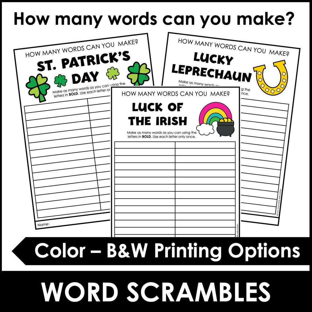 St. Patrick's Day Word Scramble Freebie! How many words can you make? - Hot Chocolate Teachables