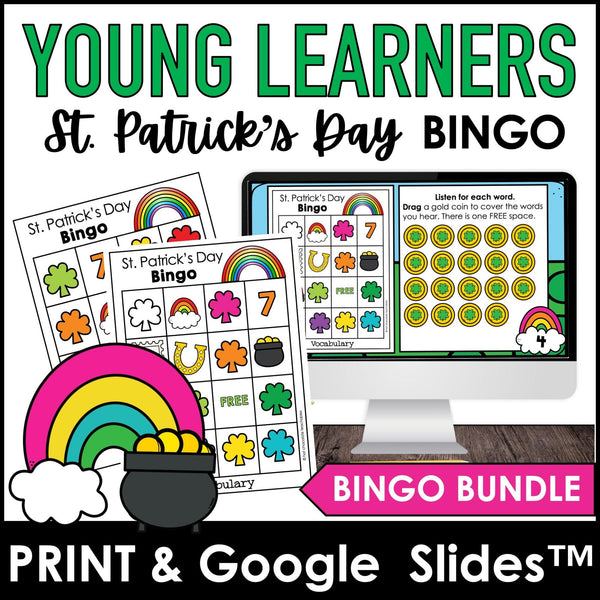 St. Patrick's Young Learners Vocabulary Bingo Game Bundle - Hot Chocolate Teachables