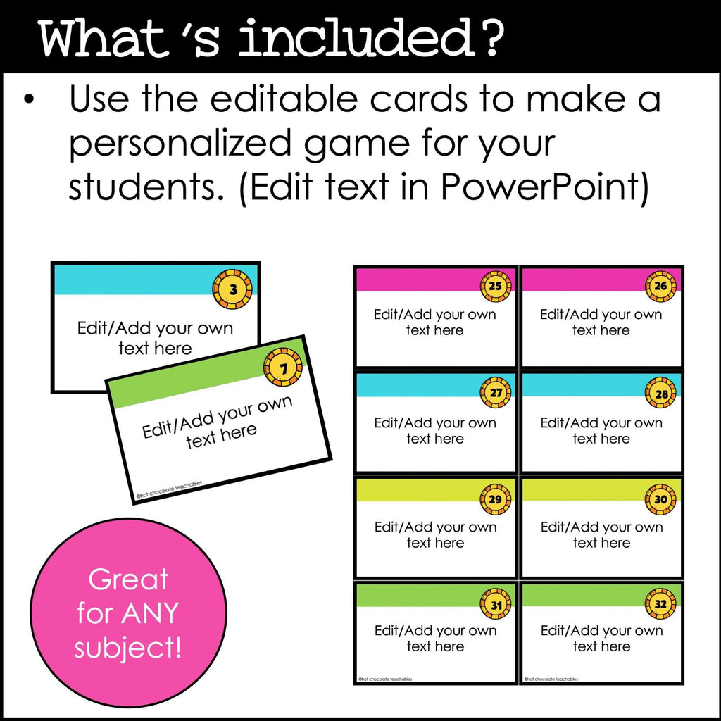 Summer Board Game Template for ANY subject with Editable Game Cards - Hot Chocolate Teachables