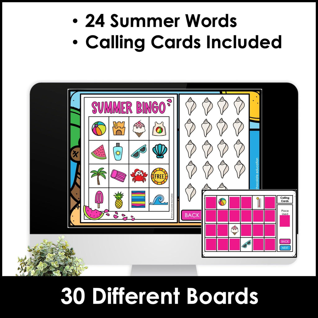 Summer Digital BINGO Game - End of the Year Vocabulary Building - Boom Cards™ - Hot Chocolate Teachables