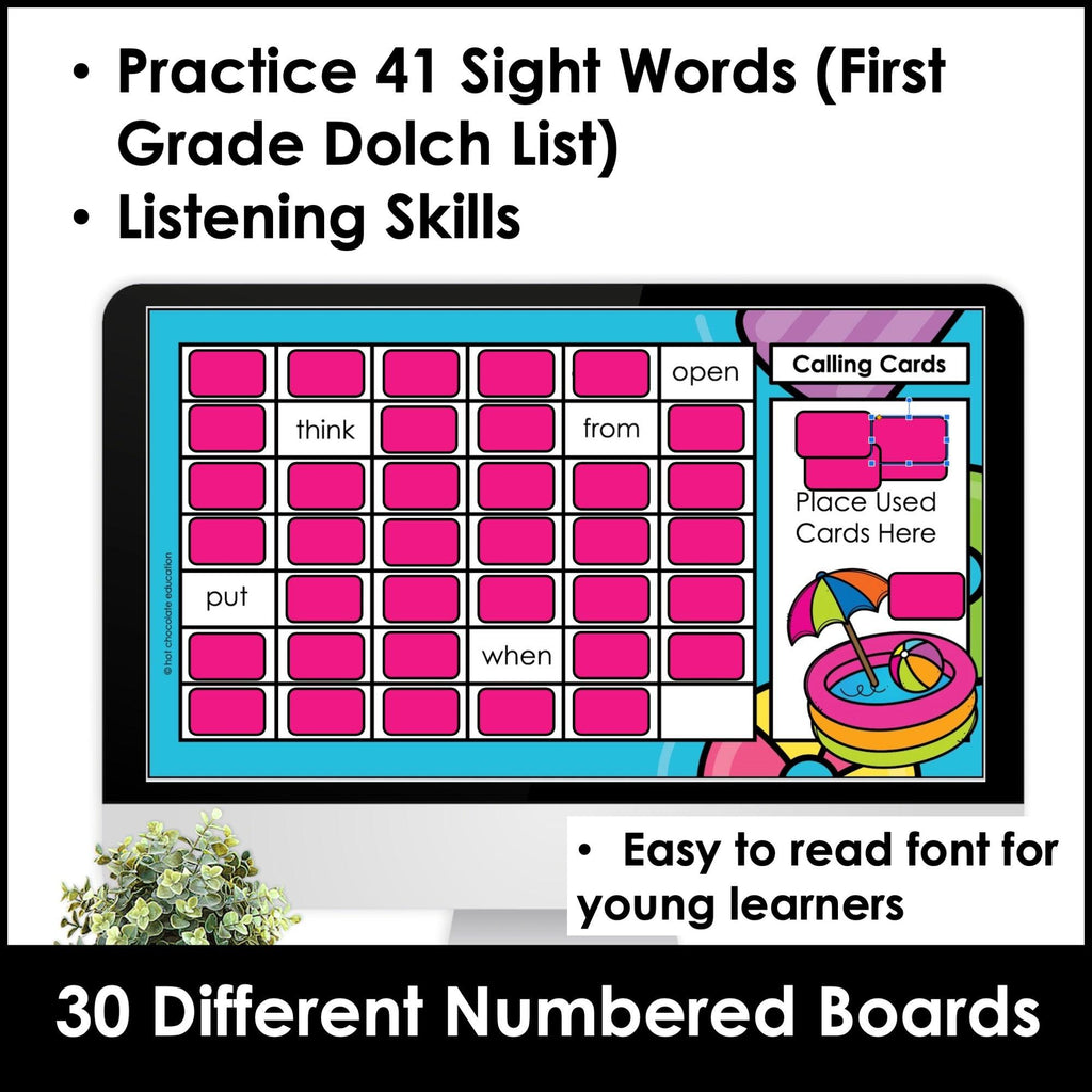 SUMMER First Grade Sight Words Bingo Game - Print & Digital Google Slides™ - Hot Chocolate Teachables