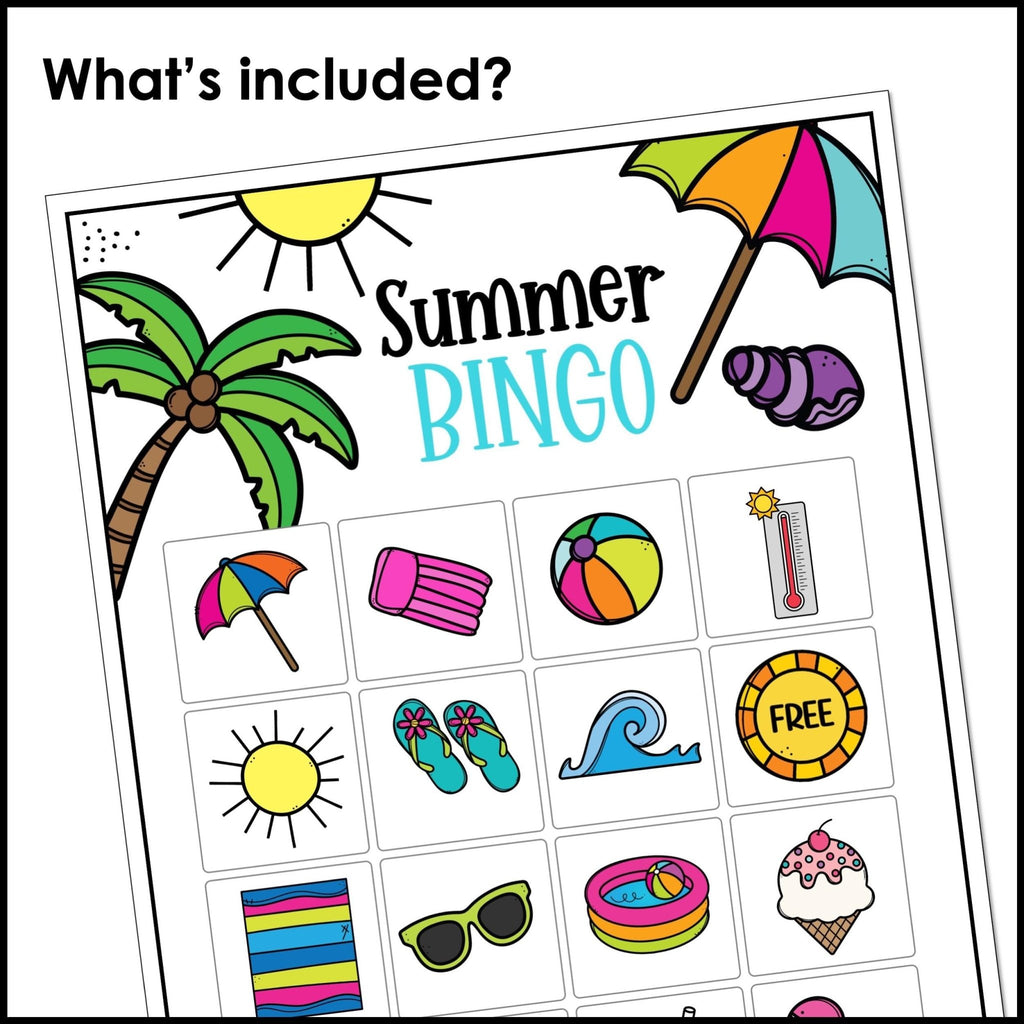Summer Vacation Bingo - End of the Year Party Game - Summer Vocabulary Activity - Hot Chocolate Teachables