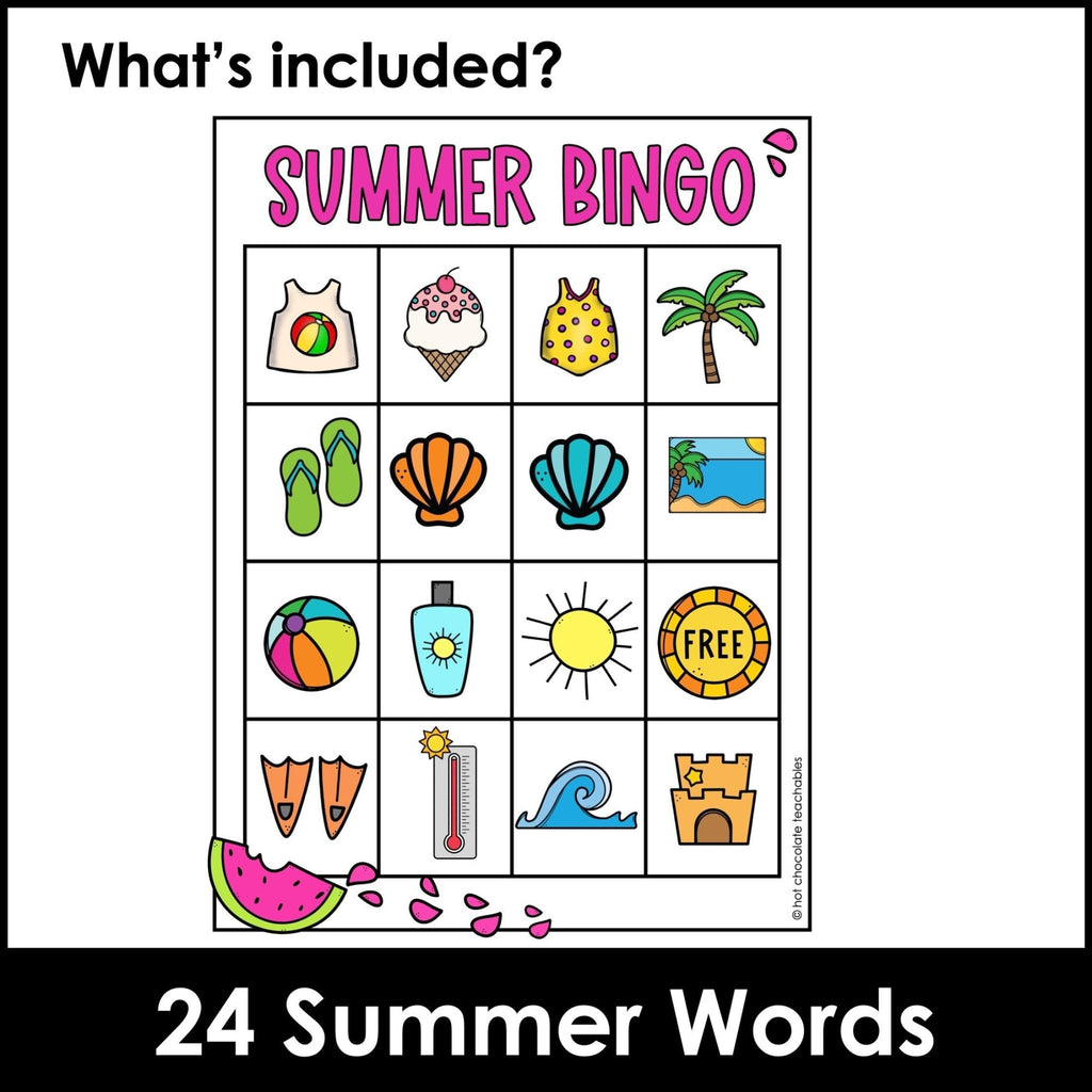 Summer Vacation Bingo Game | ESL Vocabulary Based Activity - Hot Chocolate Teachables
