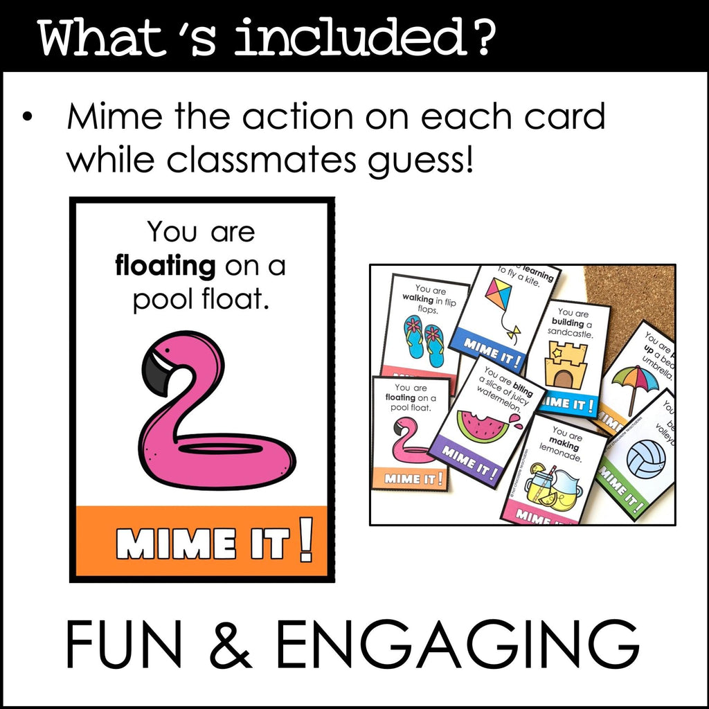 Summer Vacation Charades - Action Verb Miming Game for Kids - Hot Chocolate Teachables