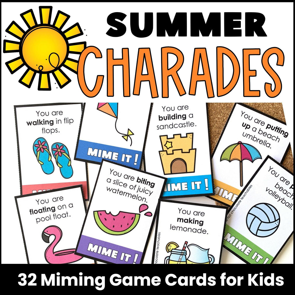 Summer Vacation Charades - Action Verb Miming Game for Kids - Hot Chocolate Teachables