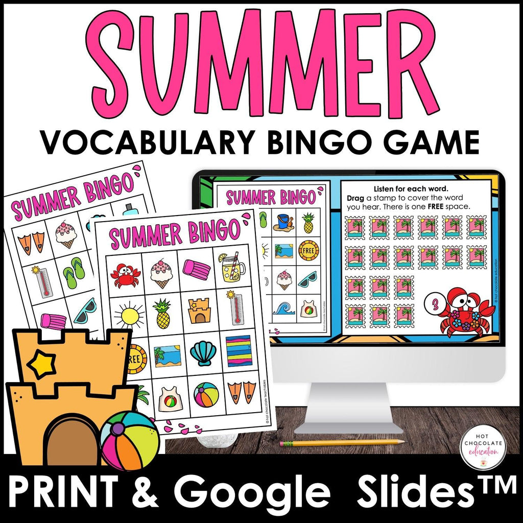Summer Vocabulary Bingo Game - Print & Digital BUNDLE - Hot Chocolate Teachables
