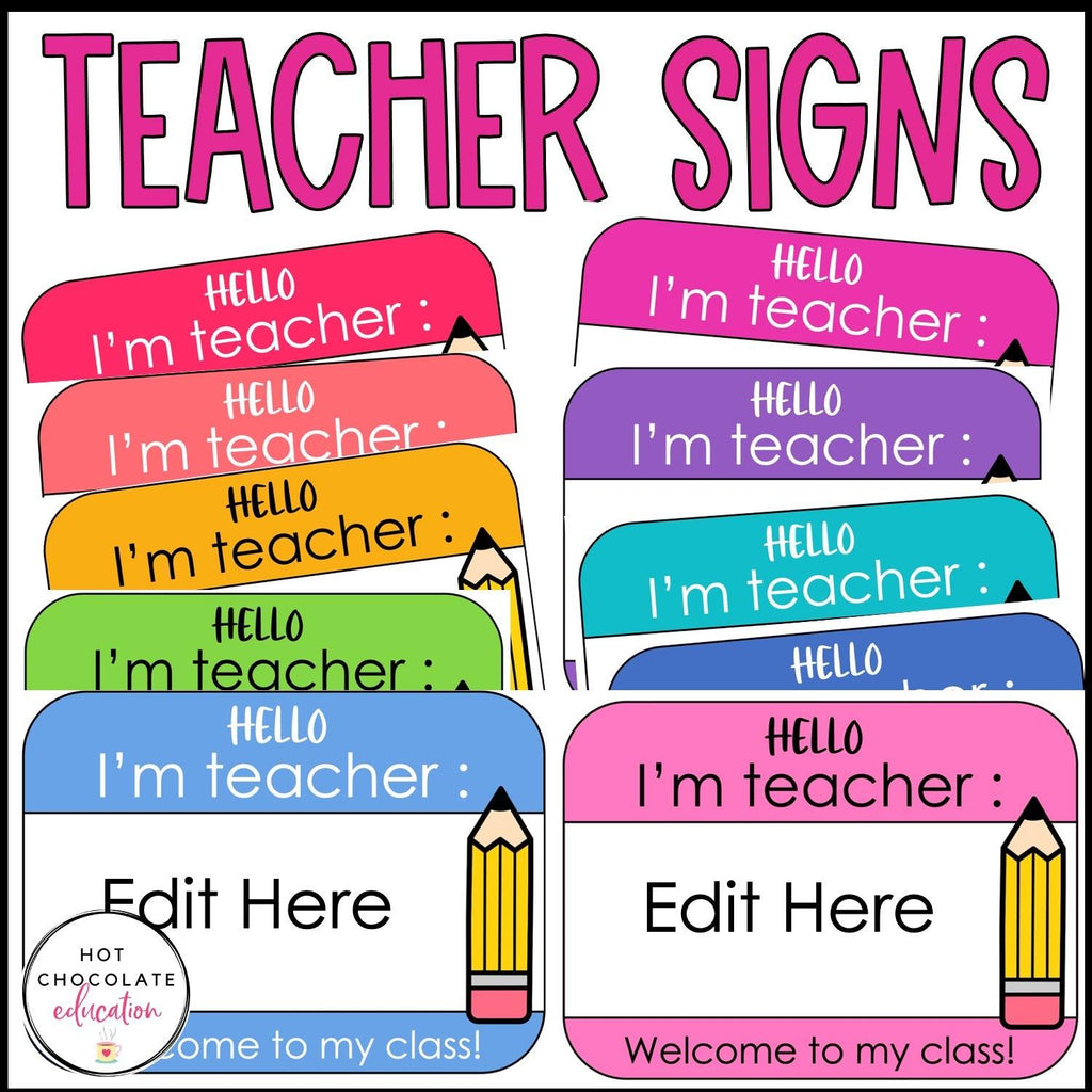 Teacher Name Posters | Hello Signs for VIPKID - Editable in PowerPoint - Hot Chocolate Teachables