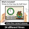 Telling Time Christmas BOOM CARDS | Analog Clock - To the hour, half hour - Hot Chocolate Teachables