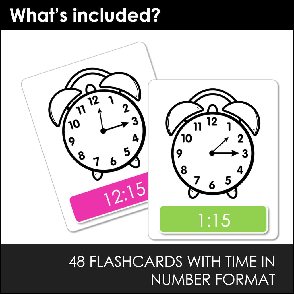 Telling Time EDITABLE Flashcards for ESL - to the HOUR, HALF HOUR, QUARTER HOUR - Hot Chocolate Teachables