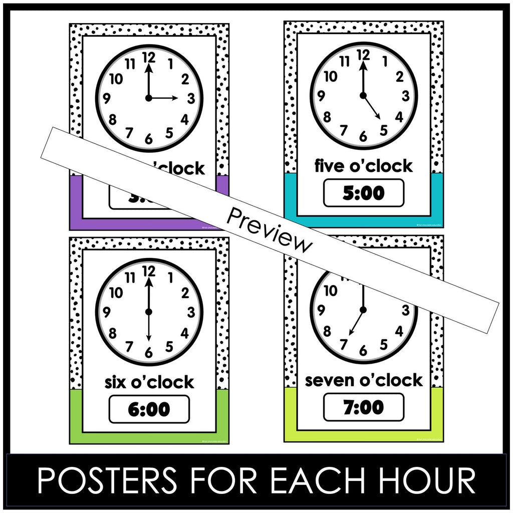 Telling Time Posters & Clock Labels - Digital & Analog Clocks for ELL / ESL - Hot Chocolate Teachables