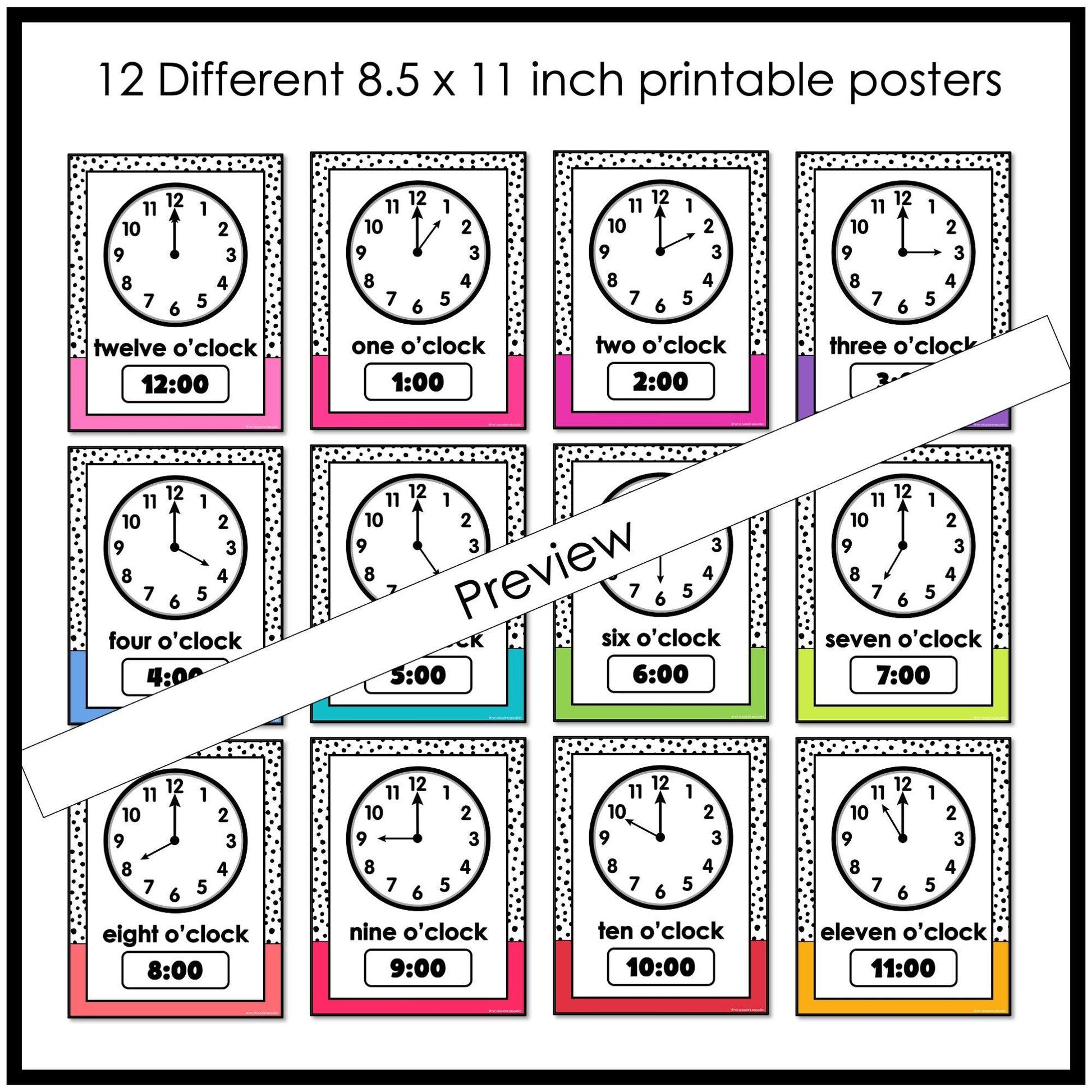 Telling Time Posters & Clock Labels - Digital & Analog Clocks for ELL / ESL - Hot Chocolate Teachables
