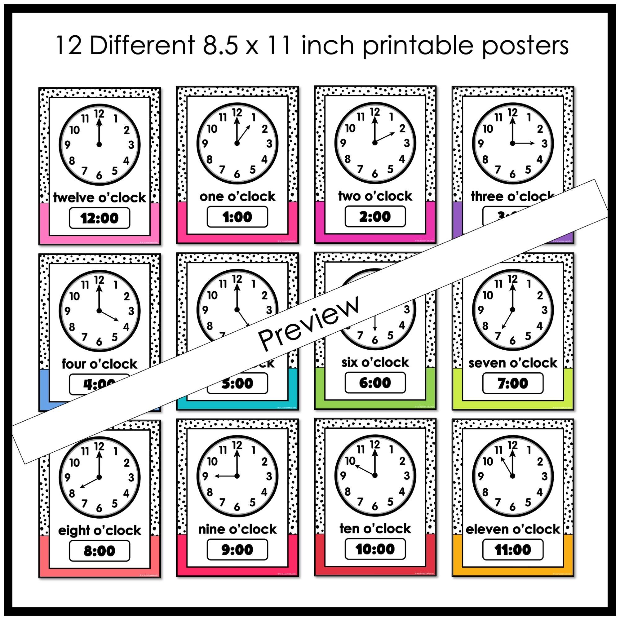 Telling Time Posters & Clock Labels - Digital & Analog Clocks for ELL / ESL - Hot Chocolate Teachables