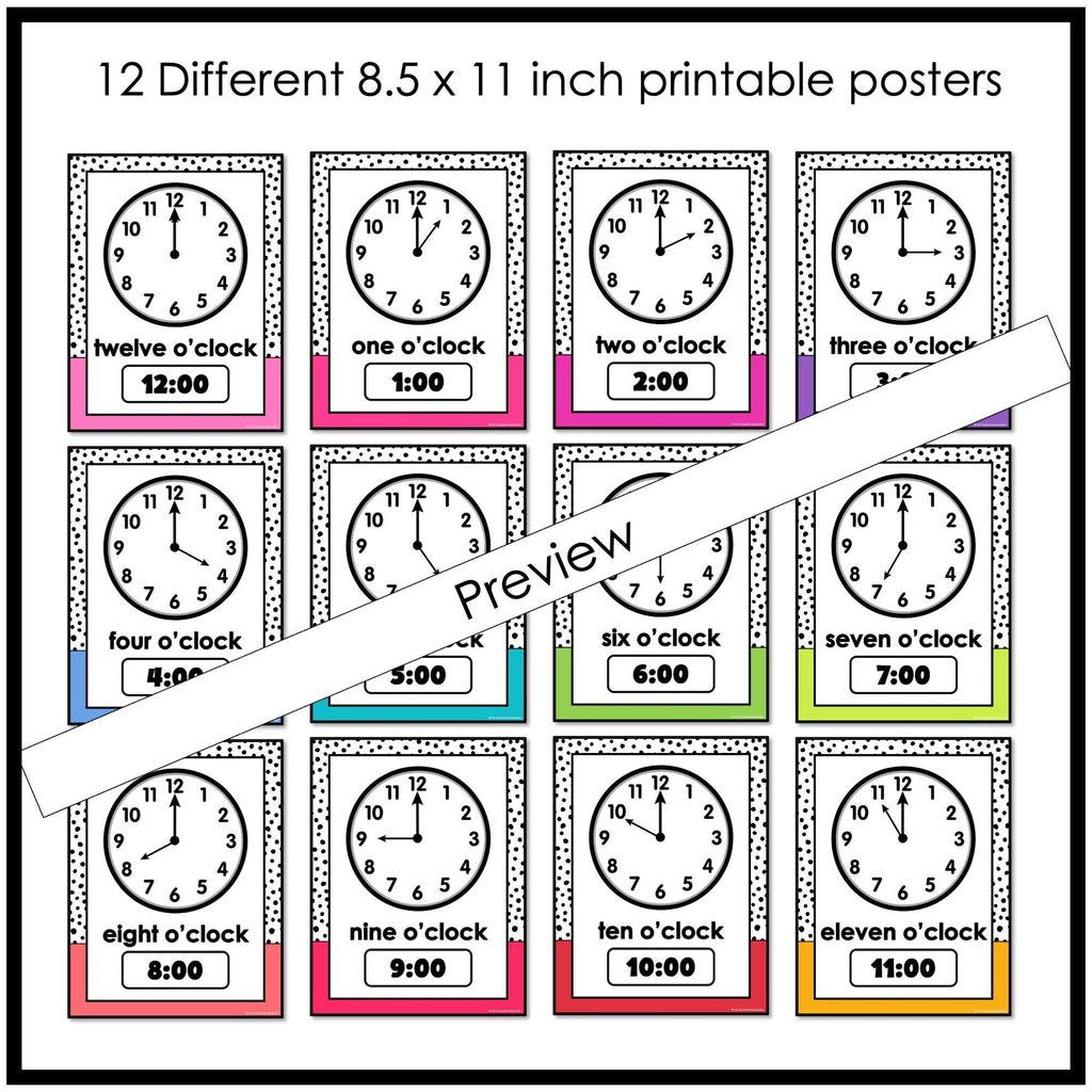 Telling Time Posters & Clock Labels - Digital & Analog Clocks for ELL / ESL - Hot Chocolate Teachables