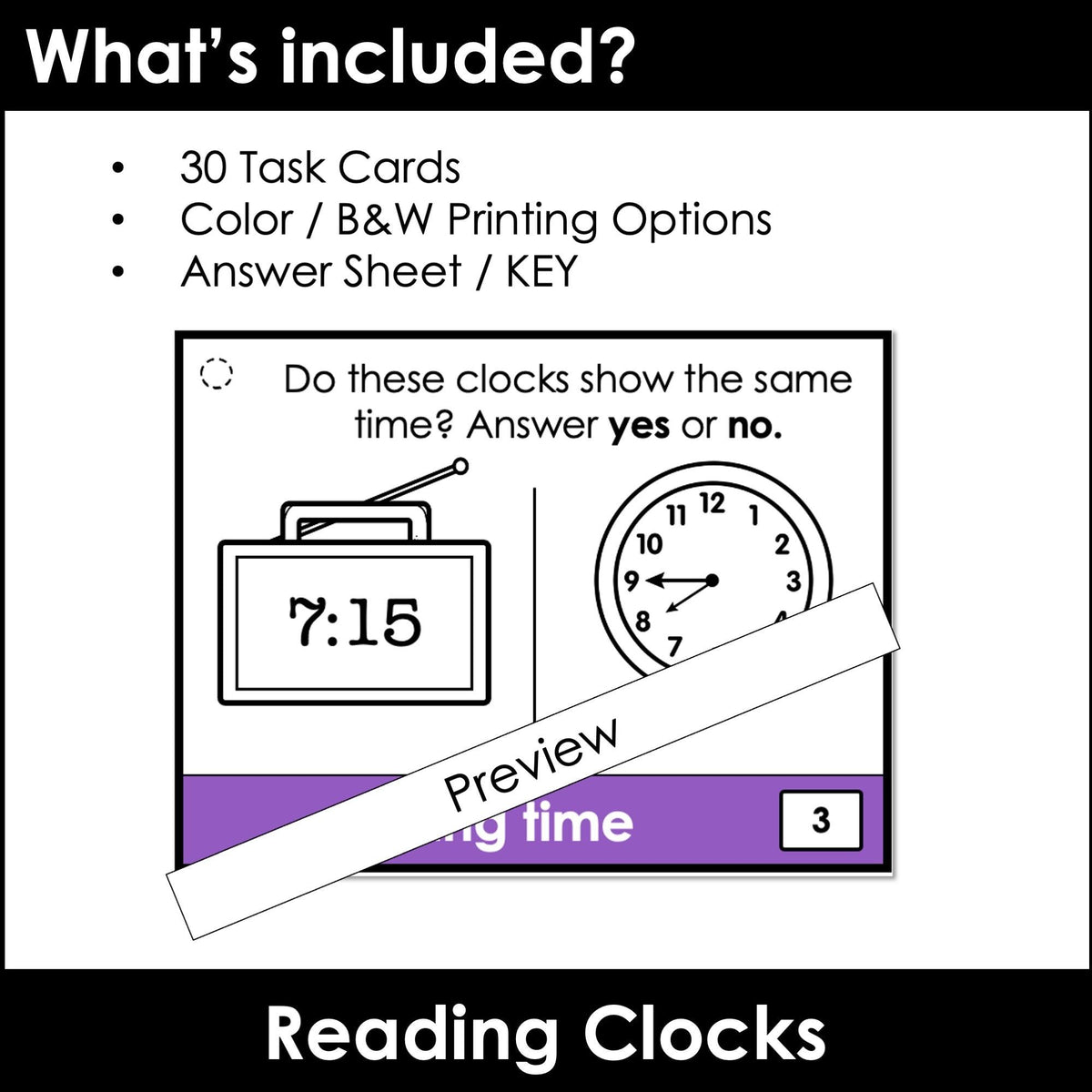 Clock Comparison Task Cards | Half Hour & Quarter Hour