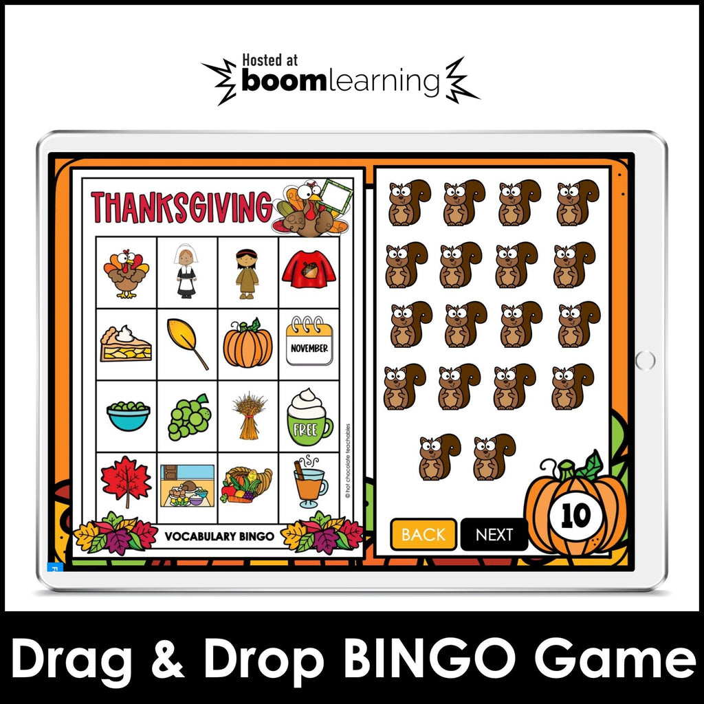 Thanksgiving Digital BINGO Game - Vocabulary Building - Boom Cards™ - Hot Chocolate Teachables