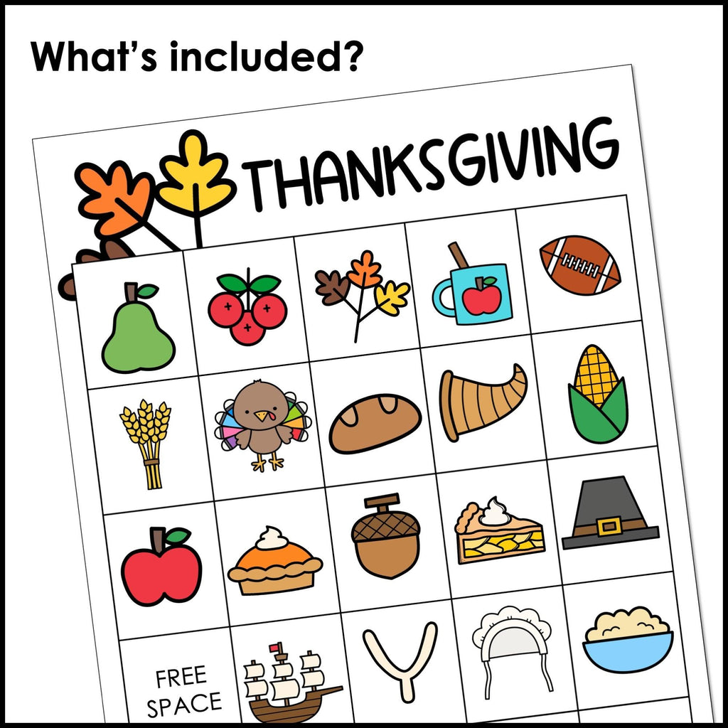 Thanksgiving ESL Vocabulary Bingo Game - English Text - Hot Chocolate Teachables