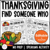 Thanksgiving Find Someone Who - Comprehension & Speaking Activity - Editable - Hot Chocolate Teachables