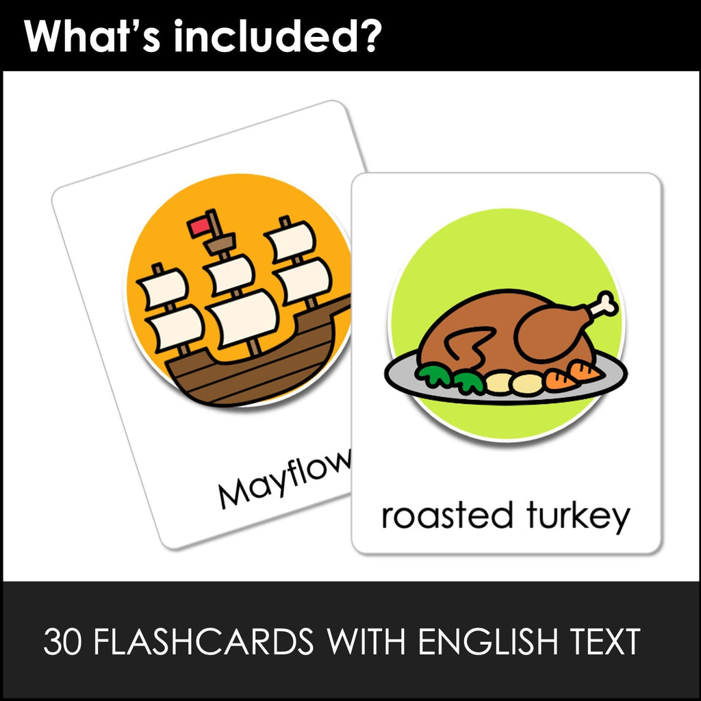 THANKSGIVING Flashcards ESL Vocabulary Flash Cards for Kids - Editable Text - Hot Chocolate Teachables